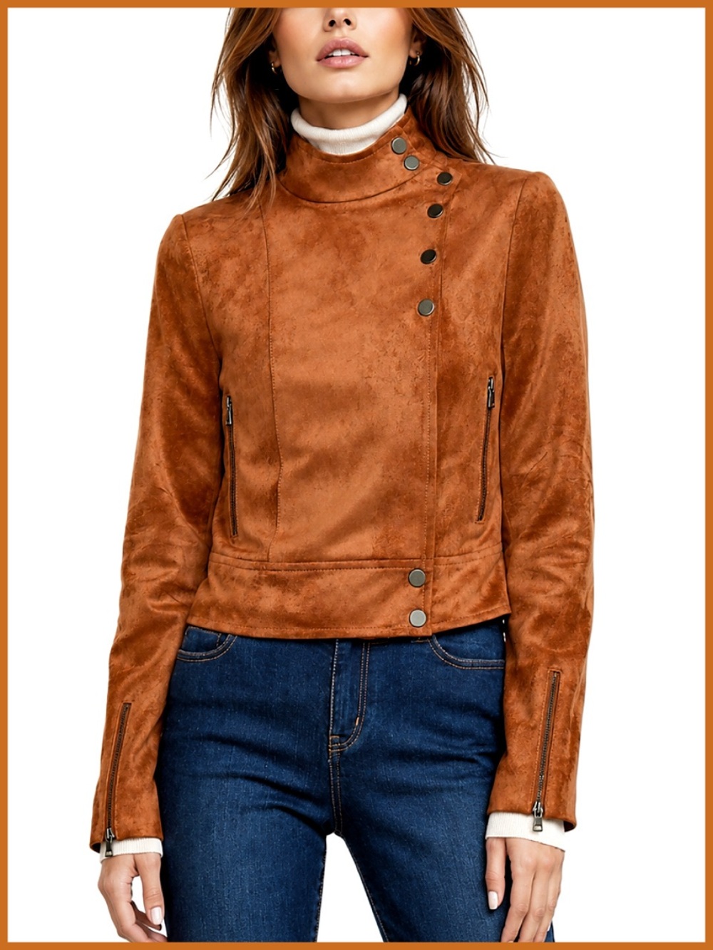 BCBGMaxAzria Brown Faux Suede Moto Jacket